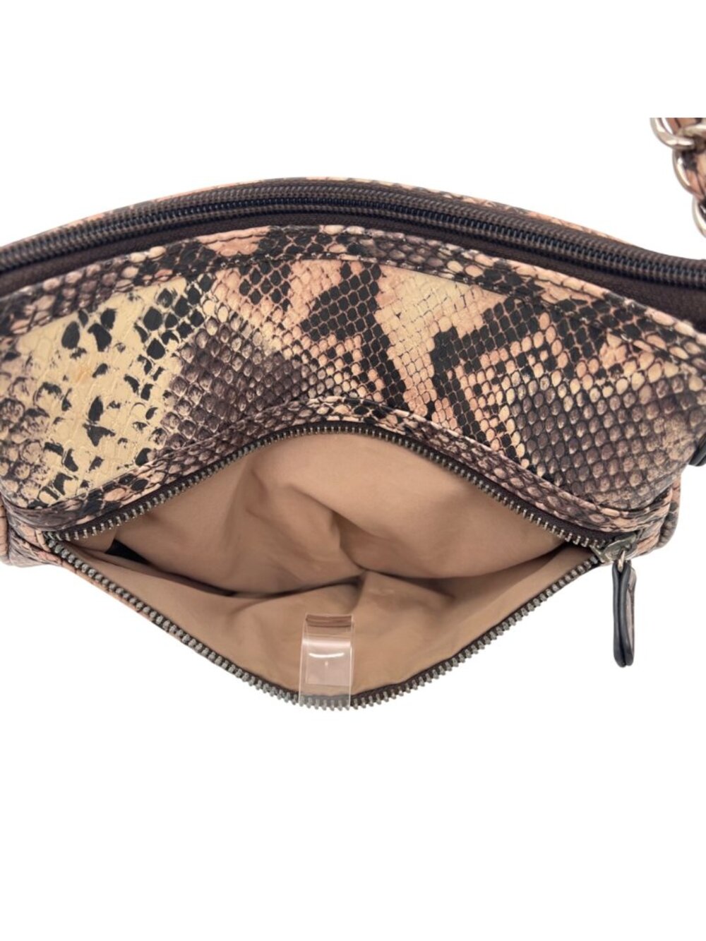 Nicole By Nicole Miller Snakeskin Print Crossbody Bag Chain Strap Zips & Snaps - Picture 5 of 12